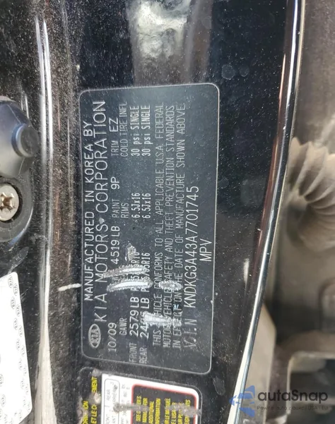 2010 Kia Sportage Lx из США, поврежденный, VIN KNDKG3A43A7701745